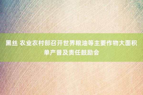 黑丝 农业农村部召开世界粮油等主要作物大面积单产普及责任鼓励会