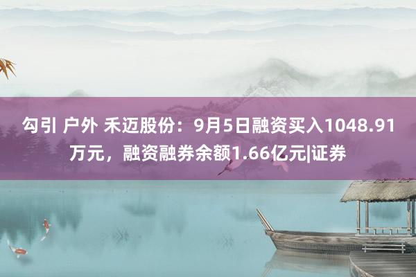 勾引 户外 禾迈股份：9月5日融资买入1048.91万元，融资融券余额1.66亿元|证券